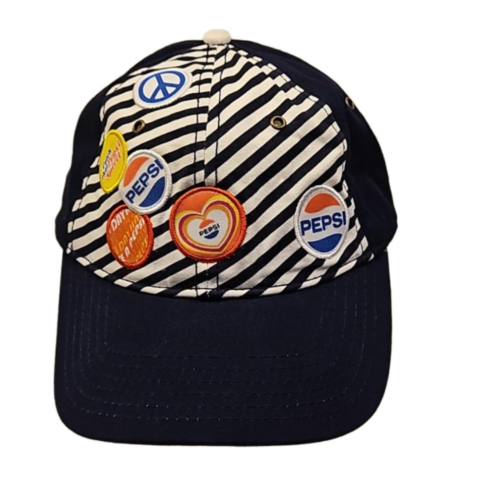 PEPSI Baseball Cap Hat Adjustable Navy Blue Patches Retro 2008
